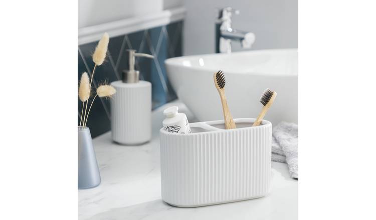 Buy Argos Home Ribbed Ceramic Toothbrush Caddy White Bathroom