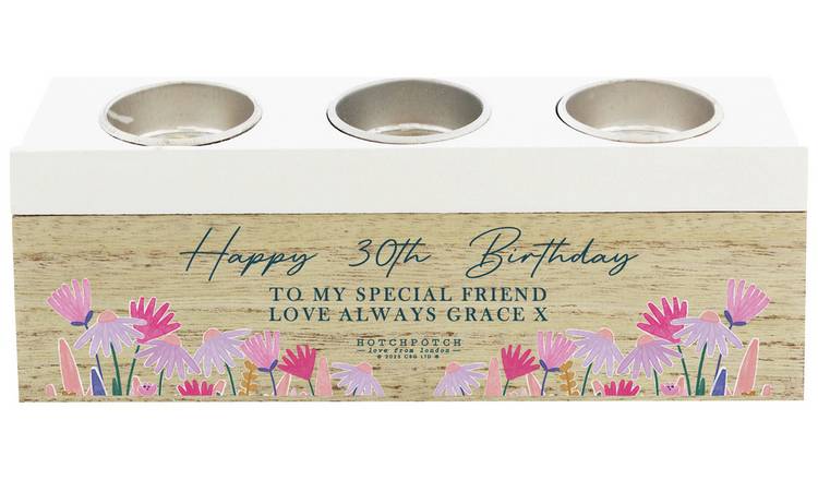 Personalised Message Wildflower Wooden Tea Light Holder