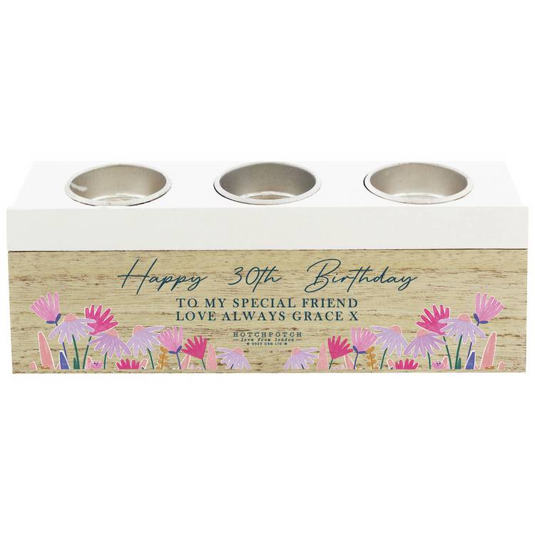 Personalised Message Wildflower Wooden Tea Light Holder 0
