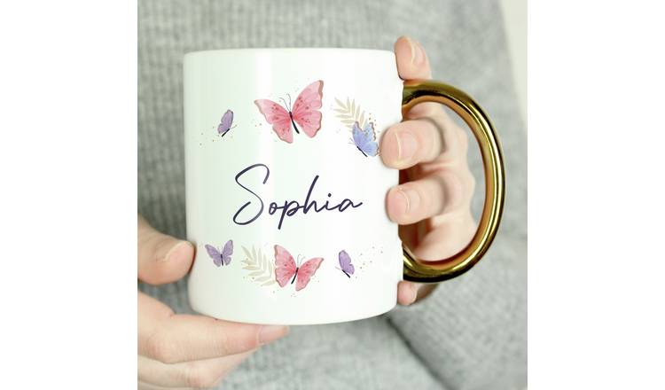 Personalised Message Butterfly Gold Handed Mug