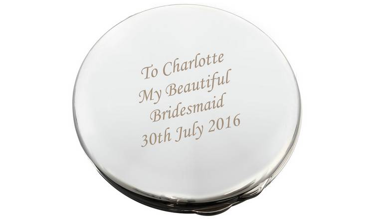 Personalised Message Silver Round Compact Mirror