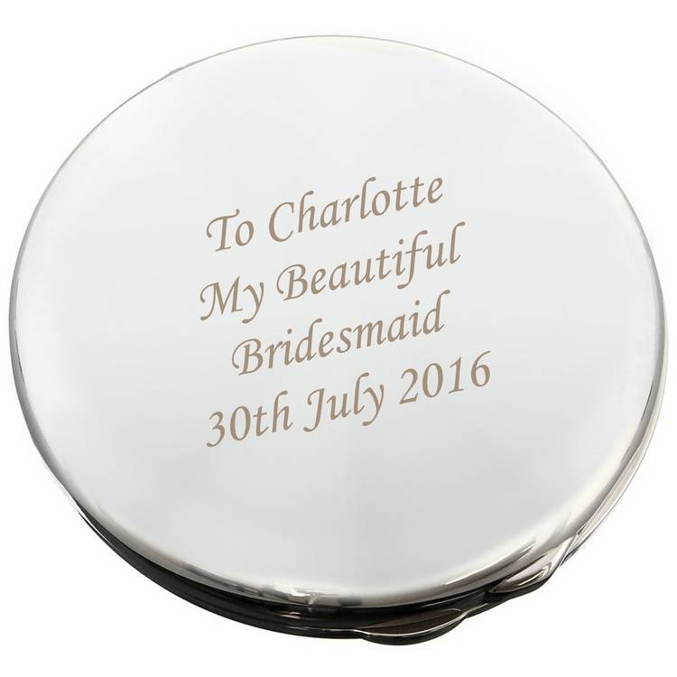 Personalised Message Silver Round Compact Mirror 0