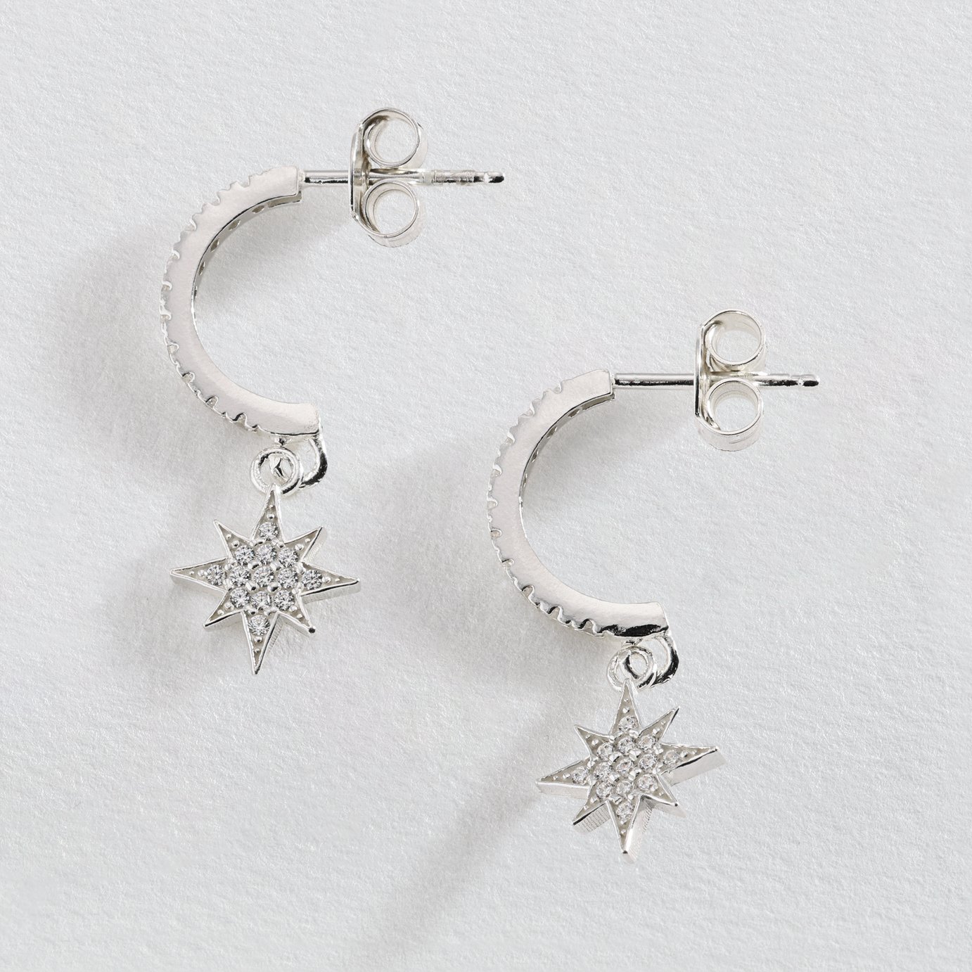 Revere Sterling Silver Cubic Zirconia Star Drop Earrings