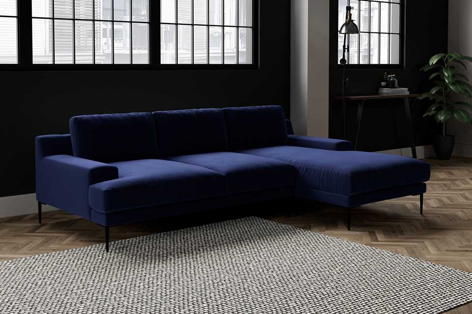 Swoon Almera Velvet Right Hand Corner Sofa - Ink Blue.