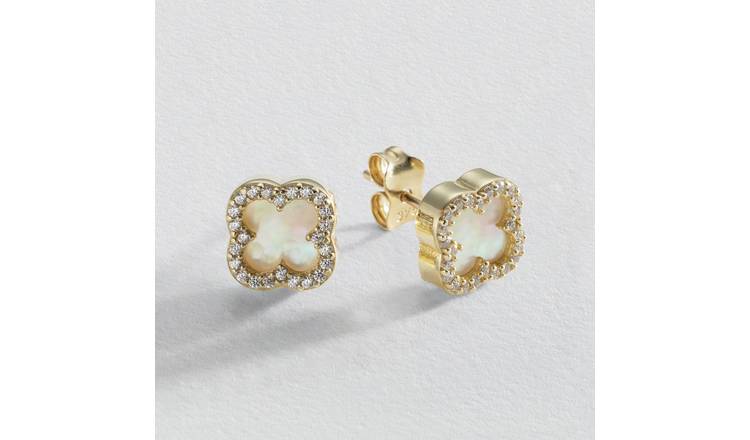 Revere 9ct Yellow Gold MOP Clover Stud Earrings