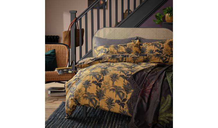 buy-habitat-palm-floral-print-mustard-bedding-set-kingsize-duvet