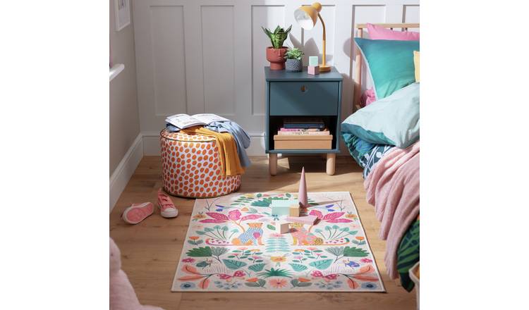 Habitat Kids Enchanted Print Natural Flatweave Rug -110x80cm