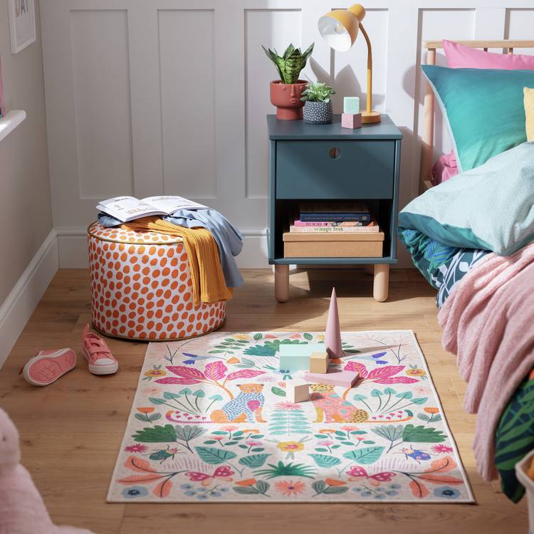 Habitat Kids Enchanted Print Natural Flatweave Rug -110x80cm 0