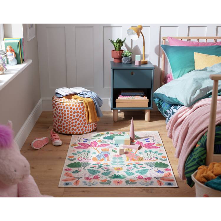 Habitat Kids Enchanted Print Natural Flatweave Rug -110x80cm 0