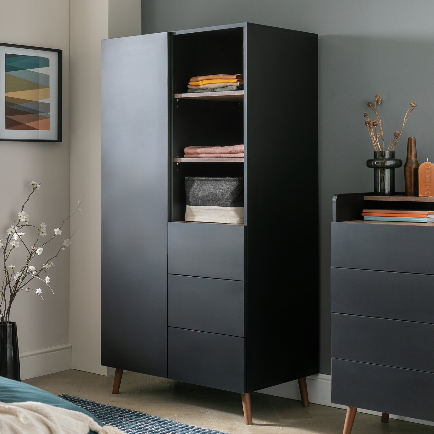 Habitat Skandi 1 Door 3 Drawer Open Wardrobe - Black