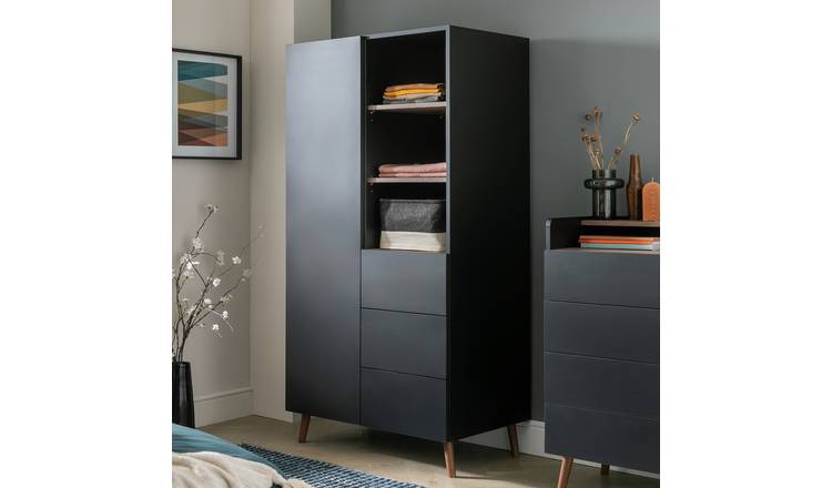 Habitat Skandi 1 Door 3 Drawer Open Wardrobe - Black