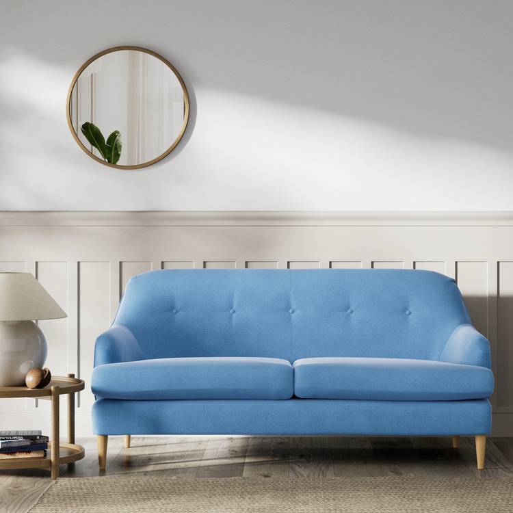 Habitat Frome Velvet 2 Seater Sofa - Sky Blue - Ash Leg 0