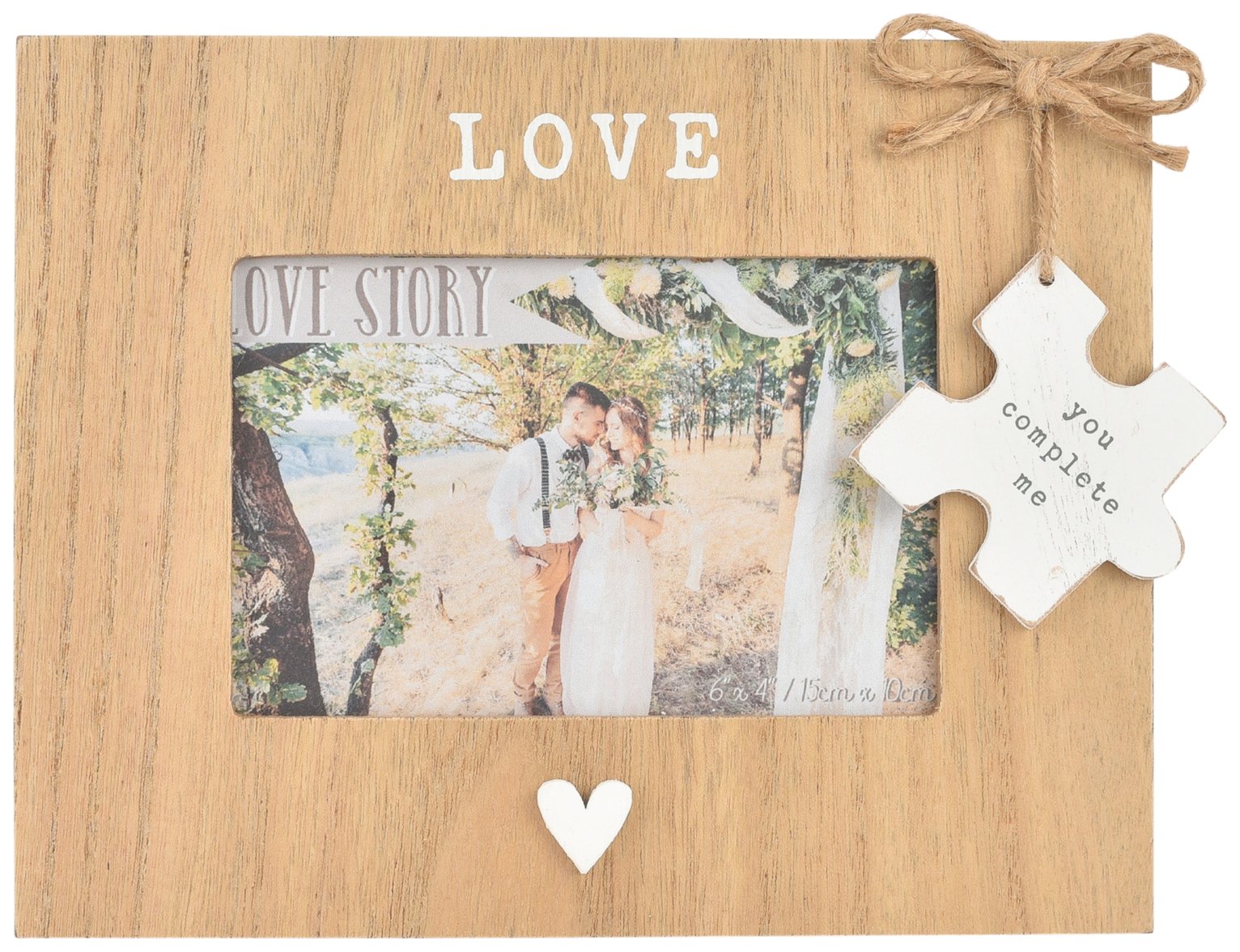 Love Story Jigsaw Piece Wooden Frame - Brown - 17x23cm