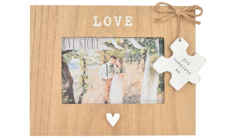 Love Story Jigsaw Piece Wooden Frame - Brown - 17x23cm