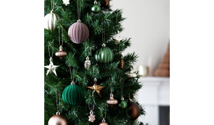 Argos Home Pack of 49 Christmas Baubles - Natural And Green