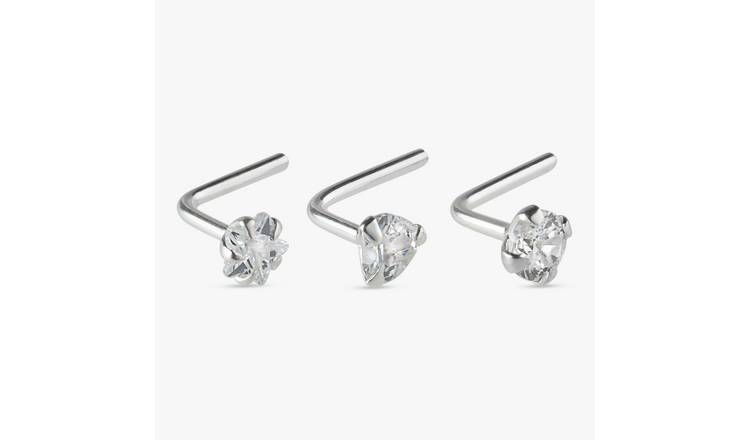 Revere Sterling Silver Cubic Zirconia Nose Stud - Set of 3