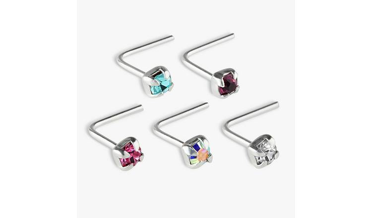 Revere Sterling Silver Crystal Stone Nose Studs - Set of 5