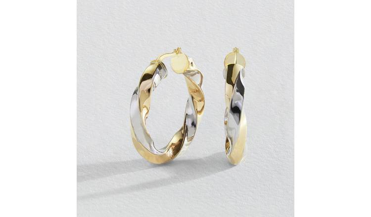 Revere 9ct Gold Two Tone Twist Hoop Earrings