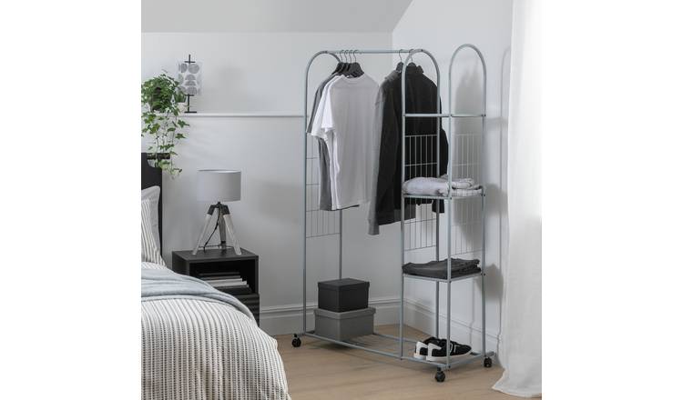 Argos Home Clothes Rail with Shelves - Silver