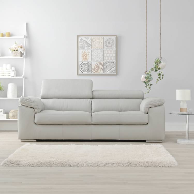 Argos Home Valencia Leather 3 Seater Sofa - Light Grey 0