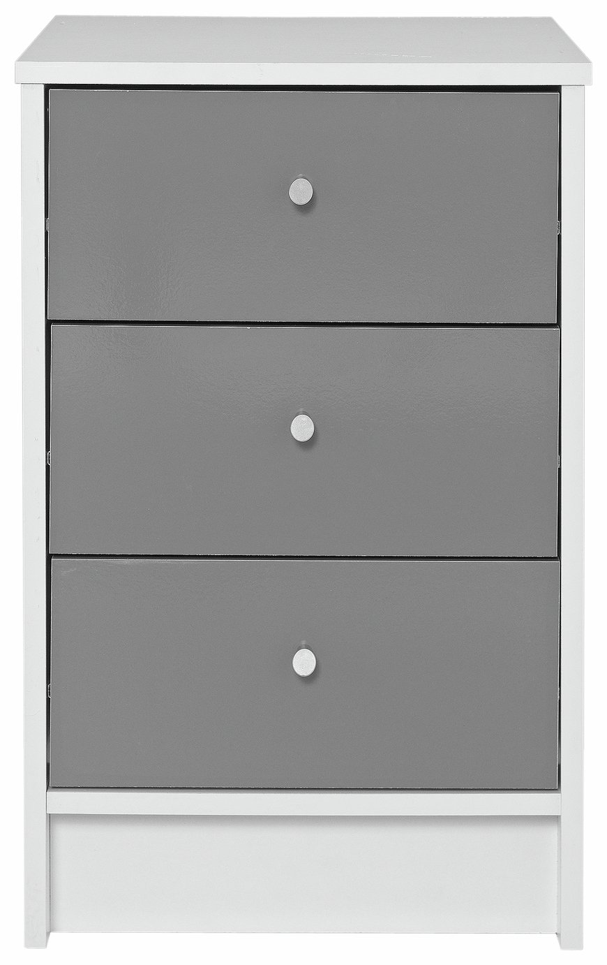 Argos Home Malibu White & Grey Gloss 3 Drawer Bedside Chest