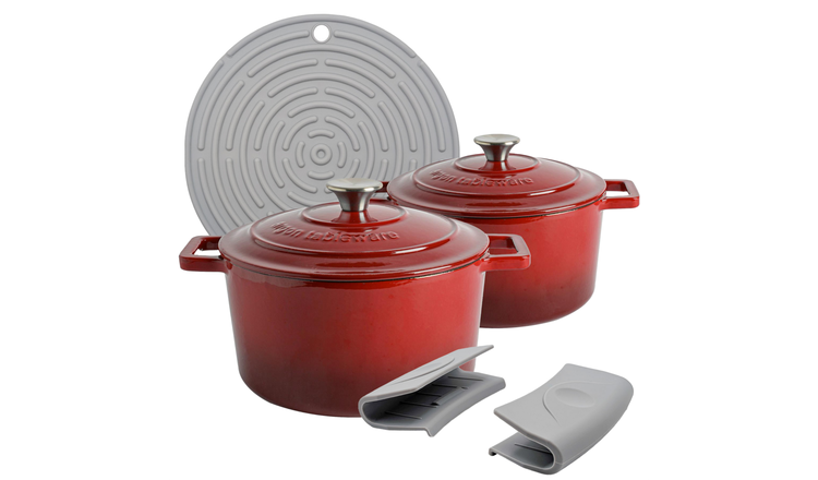 Argon Tableware Round Cast Iron Casserole Dishes - Red Ombre - Set of 2