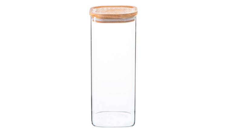 Argon Tableware Square Glass Storage Jar with Wooden Lid