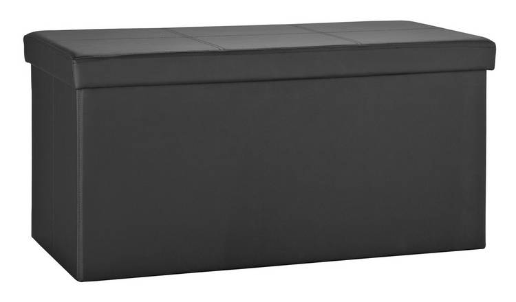 Argos Home Large Faux Leather Stitched Ottoman - Black