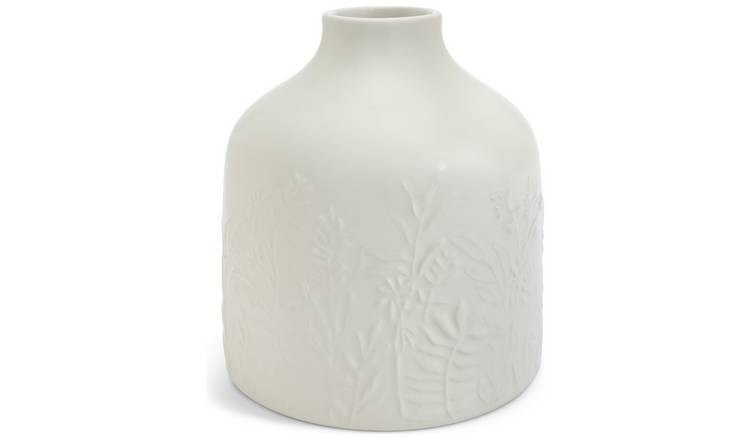 Habitat Embossed Floral Ceramic Vase - Off White