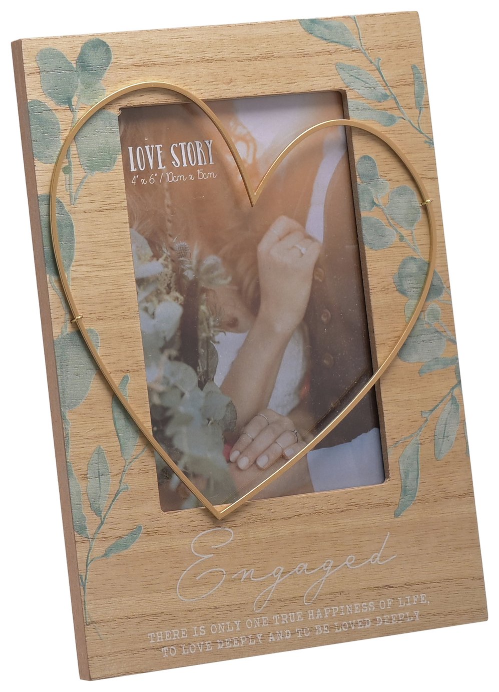 Love Story Engaged Frame With Wire Heart - Brown - 25x16cm