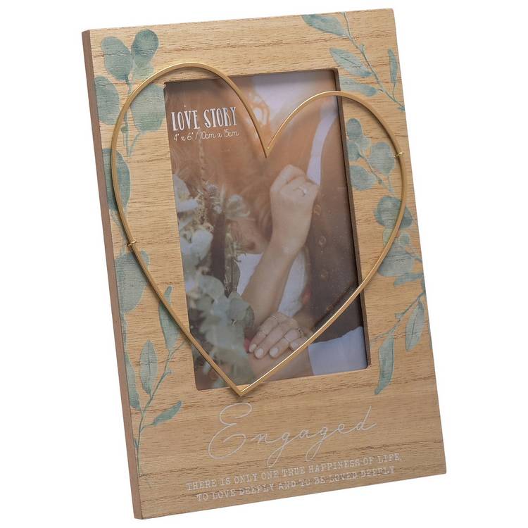 Love Story Engaged Frame With Wire Heart - Brown - 25x16cm 0