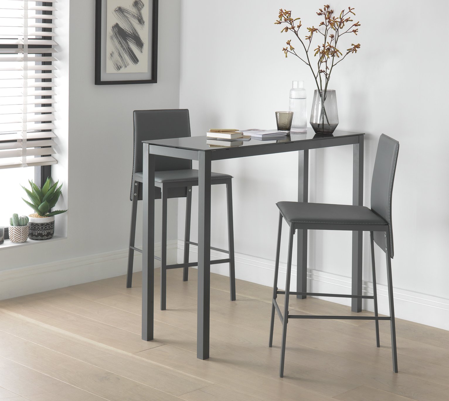 Argos Home Lido Glass Bar Table & 2 Grey Chairs