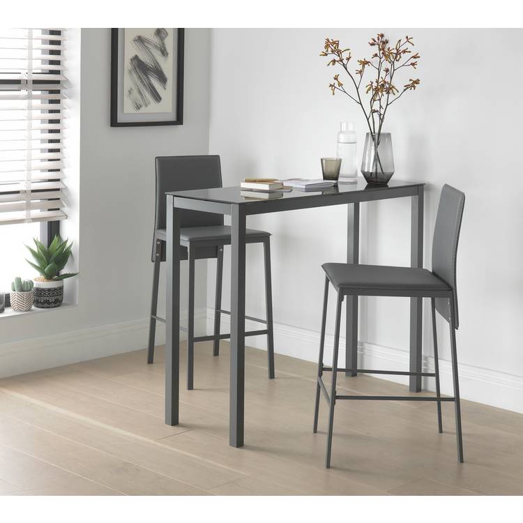 Argos Home Lido Grey Bar Table & 2 Grey Chairs 0