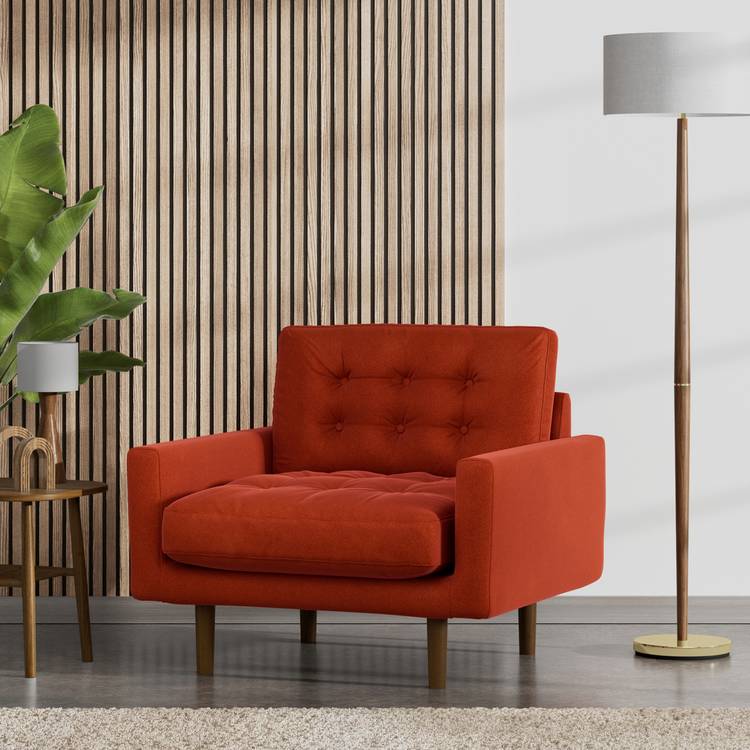 Habitat Fenner Velvet  Armchair - Burnt Orange - Dark Leg 0