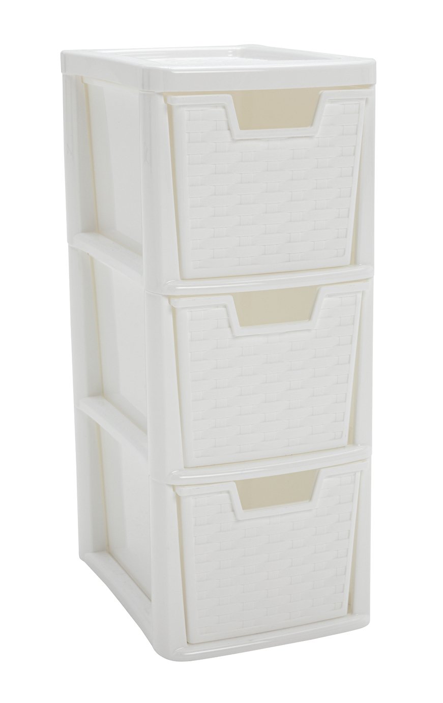 Argos Home Rattan 3 Drawer Storage Tower - White