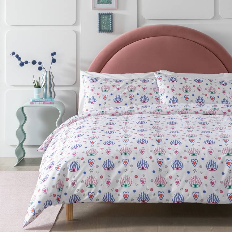 Habitat Cotton Eyes and Heart Print Bedding Set - Single 0