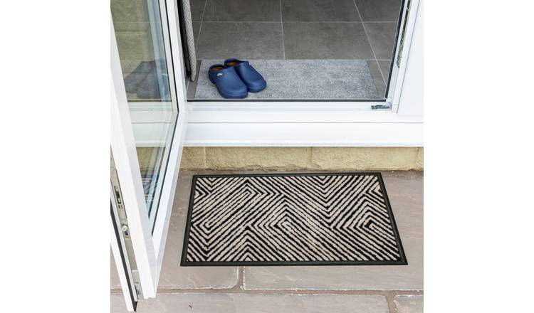 Primeur Abstract Black & White Cut Pile Doormat - 45x75cm