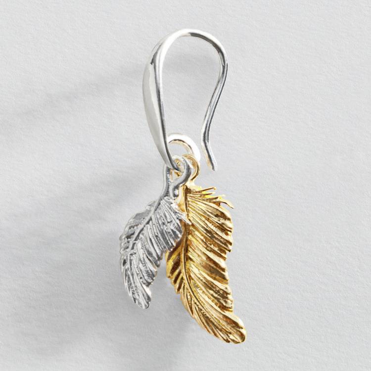 Revere Sterling Silver Two Tone Feather Drop Earrings 0