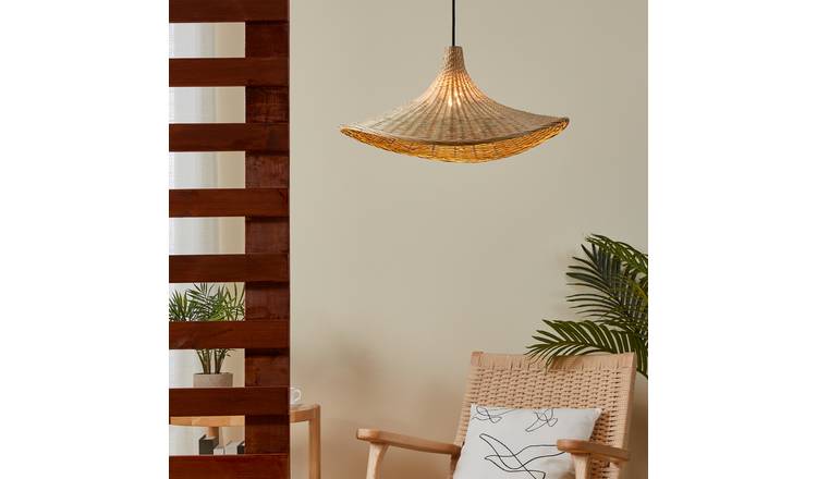 EGLO Haxey Wicker & Steel Pendant Light - Natural