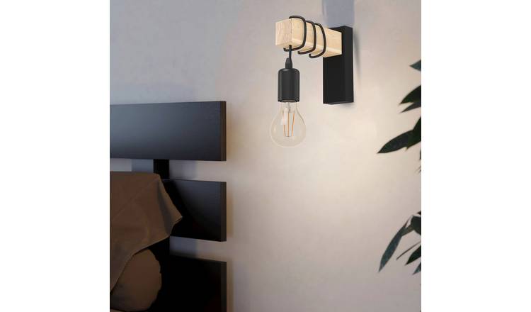 Eglo Townshend Steel Wall Light - Black & Wood