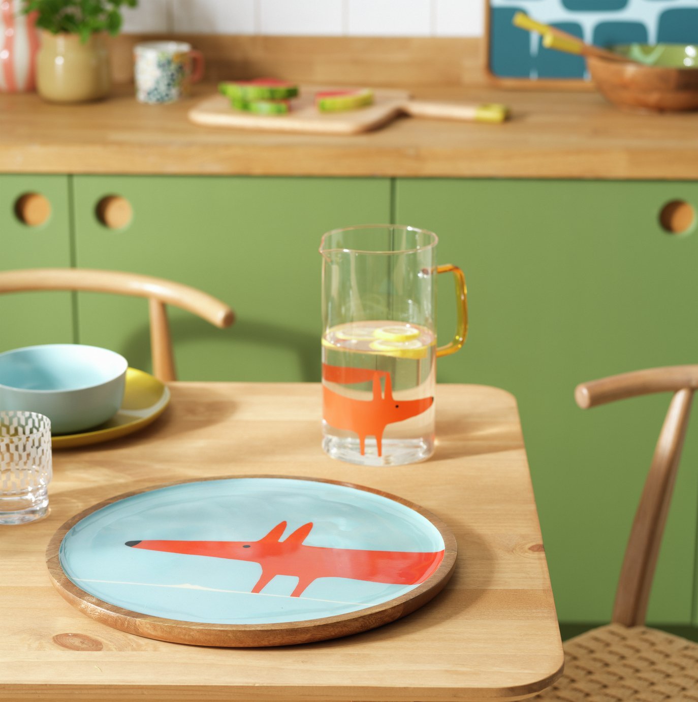 Habitat x Scion Mr Fox Mango Wood Serving Platter - Blue