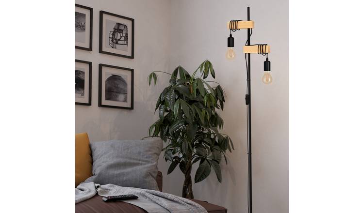 EGLO Townshend Statement Floor Lamp - Black & Oak