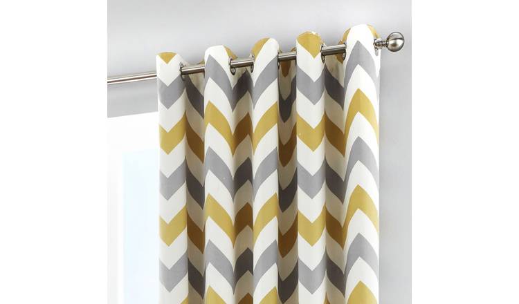 Fusion Chevron Fully Lined Eyelet Curtains - Ochre