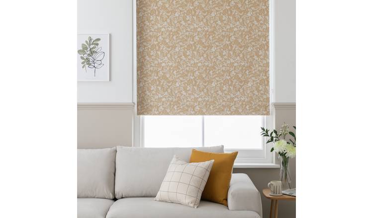 Argos Home Floral Blackout Mustard Roller Blind - 180cm