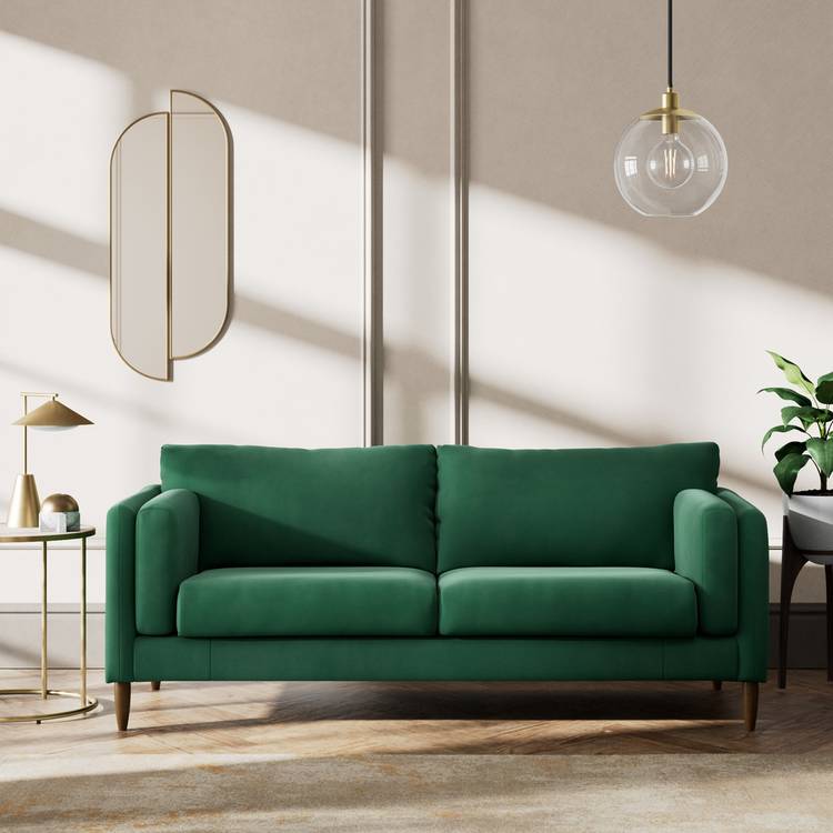 Habitat Newington Fabric 3 Seater Sofa - Green - Dark Leg 0