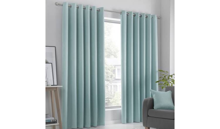 Fusion Strata Dim Out Woven Eyelet Curtains - Duck Egg