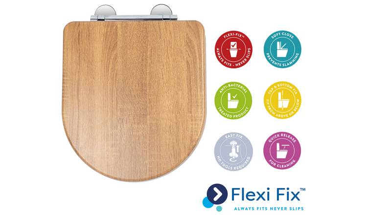 Croydex Levico Slow Close D Shaped Toilet Seat - Oak