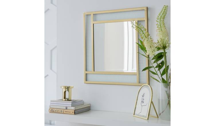 Habitat Glass & Brass Ribbed Square Wall Mirror - 60x60cm