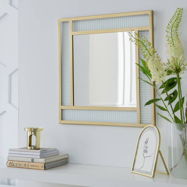 Habitat Glass & Brass Ribbed Square Wall Mirror - 60x60cm 0