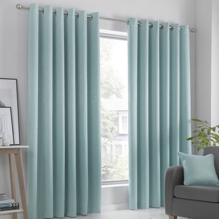 Fusion Strata Dim Out Woven Eyelet Curtains - Duck Egg 0